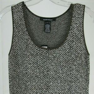 Ellen Tracy P Scoop Neck Tank Top Brown White Knit